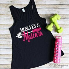 Workout Tank - MUSCLES & MASCARA - #ILYBDesigns #muscles #workoutclothes #lashesfordays #rodanandfields #womenstank Strong Women Workout, Bowling Party Favors, Funny Workout Tanks, Fitness Tank Top, Women Lifting, Handmade Personalized Gifts, Womens Workout, Gym Tanks, Women Workout