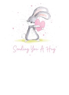 a white rabbit holding a pink heart on top of it's back with the words sending