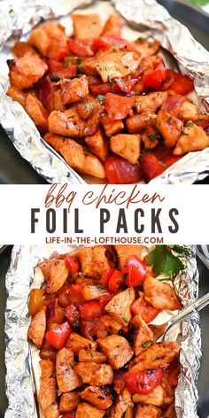 chicken foil packets with tomatoes and onions in them