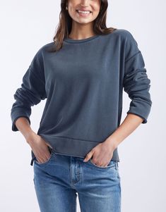 white-co-the-weekend-crew-washed-navy-womens-clothing Relaxed French Terry Top, Casual Crew Neck Soft-washed Sweater, Casual Sweatshirt With Soft Texture For Everyday, Relaxed Fit Sweatshirt For Layering, Everyday Soft-washed Relaxed Fit Sweater, Casual Boxy Fit Crew Sweats, Casual French Terry Tops For Layering, Soft-washed Crew Neck Sweater For Everyday, Soft-washed Crew Neck Sweater For Layering