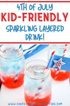 fourth of july layered sparkling drink in mason jars