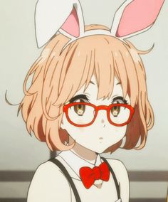 an anime character with glasses and bunny ears