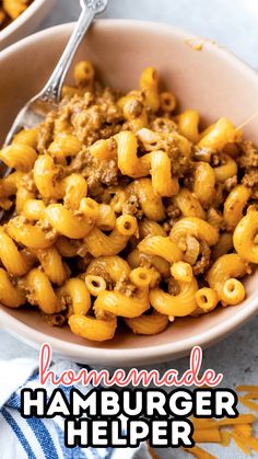 a bowl full of macaroni and cheese with the title homemade hamburger helper