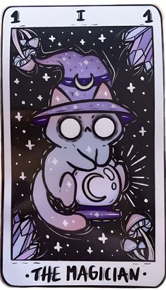 the magician tarot card with an image of a cat wearing a hat