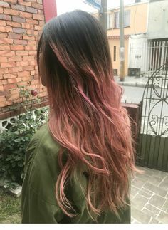 Brown To Pastel Pink Ombre Hair, Highlights In Brown Hair Color Streaks, Subtle Pink In Hair, Light Pink Hair On Dark Hair, Pink Bottom Hair, Light Pink Ends On Brown Hair, Ombré Hair Pink, Straight Hair Pink Highlights, Bleached Ends Hair Ombre