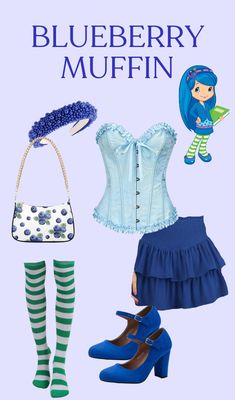 the blueberry muffin costume is featured in this image, with accessories and shoes