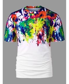 Buy Graffiti Print Short Sleeve T-shirt - Colormix - 3069451712 online, fidn many other Men's T-Shirts Coat Of Many Colors, Splatter Paint, Graffiti Prints, Mens Cardigan, Cheap T Shirts, Paint Print, Style Streetwear, Shirt Fashion, Jeans For Sale