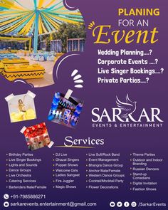 a flyer for an event with photos and text on it, including the words sarar events