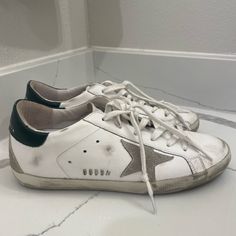 Golden Gooses Only Worn A Couple Times, Still In Perfect Condition. Shoes Golden Goose, Navy Heels, Goose Shoes, Golden Goose Shoes, Shoe Inspo, Aesthetic Shoes, Star Sneakers, Super Star, Silver Shoes