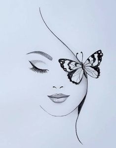 a drawing of a woman's face with a butterfly on her forehead