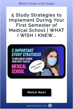 a woman wearing a face mask with the words 5 study struggles to implement during your medical school