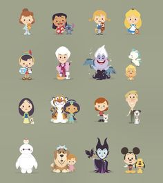 many different cartoon characters are shown in this image, and there is no image to describe