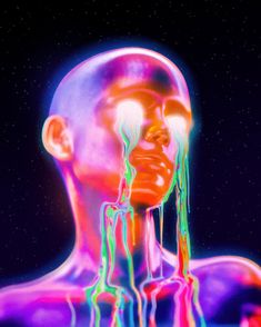 an abstract image of a man's face with neon paint on his body and head