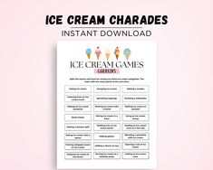 an ice cream chart with the text ice cream charadess instant download on it