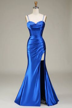 Fitted Mermaid Dress With Spaghetti Straps, Hoco Dresses Tight Long, Fitted Mermaid Dress With Spaghetti Straps For Prom, Spaghetti Strap Mermaid Dress For Prom, Formal Mermaid Dress With Spaghetti Straps For Prom, Formal Spaghetti Strap Mermaid Dress For Prom, Illusion Neckline Dress, Royal Blue Prom Dress, Cute Formal Dresses