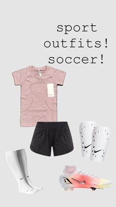 a pink shirt and black shorts with the words sport outfits soccer