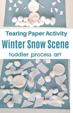 the winter snow scene is made with paper and glue to make it look like they are falling