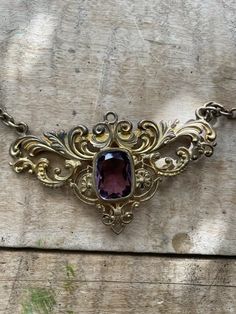 ANTIQUE VICTORIAN CHATELAINE SNIFFER NECKLACE AMETHYST JEWELRY LOT FREE SHIPPING | eBay Ornate Jeweled Necklaces, Ornate Jewel Pendant Necklace, Ornate Pendant Necklace With Jewels, Antique Handmade Purple Jewelry, Victorian Pendant Necklace With Antique Finish, Handmade Antique Purple Jewelry, Victorian Style Pendant Jewelry With Vintage Charm, Victorian Bronze Locket Necklace, Victorian Brass Pendant Necklace