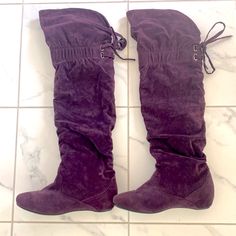 Deep Purple Over The Knee Boots. Never Worn. Size 10. Casual Purple Boots For Fall, Over The Knee Boots, Deep Purple, Over The Knee, Color Purple, Wedge Boot, Riding Boots, Knee Boots, The Knee