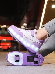 2-In-1 Girls LED Light-Up Roller Skates, Dual Wheels, USB Rechargeable, 11 Lighting Modes, 7 Color Changing, Unisex Cute Outdoor Sports Roller Blades Purple Sporty    Plain    Kids Shoes, size features are:Bust: ,Length: ,Sleeve Length: Light Up Roller Skates, Skates Shoes, Kids Roller Skates, Roller Skate Shoes, Purple Collar, Inline Skating, Roller Skate, Roller Skates, 1 Girl