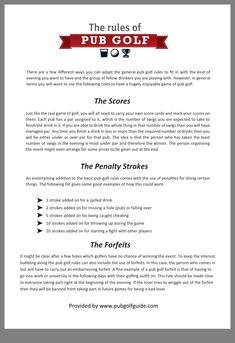 the rules of pub golf info sheet