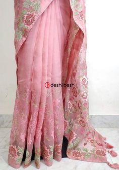 This exclusive boutique designer hand made Muslin saree is a perfect and unique choice for your occasional and party wear. All Over Delicate Neat Flower Embroidery, and Tassels Work. Matching Running Blouse Piece. Color: There might be slight color variation due to lightings and flashes while photo shooting. The color may also vary because of different screen resolutions. Wash Care: Dry Clean Only. Note: This is a hand made boutique saree and could take 1 to 2 weeks longer than the estimated dis Semi-stitched Cotton Silk Pre-draped Saree With Floral Embroidery, Designer Cotton Silk Saree With Dori Work, Pink Cotton Silk Pre-draped Saree With Resham Embroidery, Pink Pre-draped Cotton Silk Saree With Resham Embroidery, Festive Cotton Silk Saree With Floral Embroidery, Semi-stitched Cotton Silk Saree With Dori Work, Pink Floral Embroidered Pre-draped Saree For Eid, Floral Embroidered Cotton Silk Saree For Eid, Cotton Silk Saree With Floral Embroidery For Eid