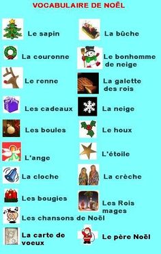 a poster with words in french and english on it's side, including christmas decorations