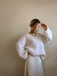 Hand Knit Minimalist Fluffy Mohair Sweater White Wool Pullover - Etsy