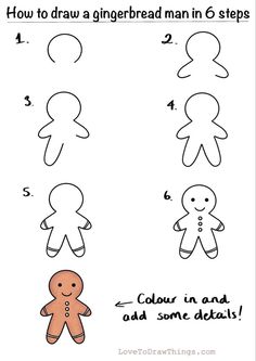 how to draw a gingerbread man in 6 steps step by step instructions for kids