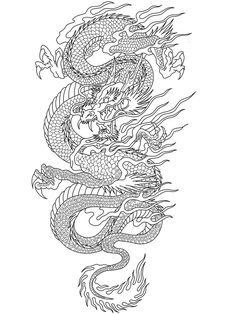 a black and white drawing of a dragon