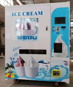 an ice cream vending machine sitting inside of a building