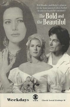 an advertisement for the bold and the beautiful featuring two women in white dresses, one wearing a tiara