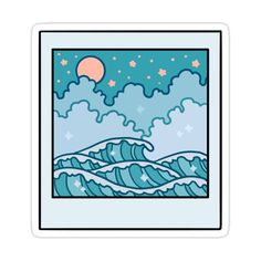 an ocean scene with waves and stars sticker