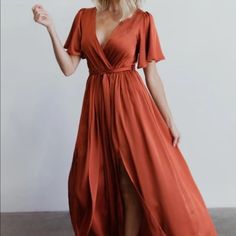 Rust Color, Nwt. Still In Original Packaging. Mother Of The Bride Dresses Copper, Fall Mother Of The Bride Dresses Boho, Rust Mother Of The Bride Dress, Burnt Orange Dress Outfit Wedding, Burnt Orange Dress Outfit, Fall Dresses To Wear To A Wedding, Rust Gown, Rust Maxi Dress, Rust Colored Dress