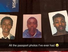 three people are shown in this passport photo