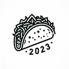 a black and white drawing of a taco with the number twenty two in it