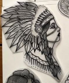 an image of native american woman with headdress and feathers on her face sticker sheet