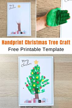 handprint christmas tree craft with free printable template and instructions for kids to make