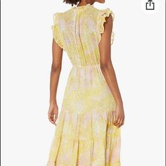 Summery Yellow Print Dress With Elastic Waist, Self-Tie Neck, And A Flowing Tiered Skirt. Lightweight And Perfect For A Summer Wedding Or An Early Dinner On The Veranda. Red Work Dress, Colorful Summer Dresses, Navy Blue Lace Dress, Dress With Elastic Waist, Red Silk Dress, Contrast Dress, India Dress, Striped Bodycon Dress, Cold Shoulder Lace