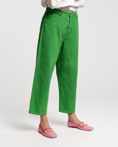 Modeled after vintage bottoms Elyce found while shopping in Paris, our Jane Corduroy Pant is a brightly-colored styling piece made to cheer up your closet. Newly designed with mini-pinwale corduroy and a slightly-longer pant leg, these boxy women's bottoms can be sized up or down depending on your preferred fit. 100% cotton Vintage oversized fit; boxy Mid-rise Zip fly Wash cold Made in India Pink Corduroy Pants, Vintage Bottoms, Shopping In Paris, Frances Valentine, Corduroy Pant, Midsize Fashion, Pink Corduroy, Paris Shopping, Green Corduroy