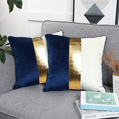 Kacopol Leather Patchwork Cushion Decorative Royal Luxury Bedroom Design, Blue And Gold Living Room, Grey And Gold Bedroom, Royal Bedroom Design, Blue And Gold Bedroom, Gold Living Room Decor, Couch Living Room