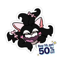 a sticker that says buy 10 get 50 % off with an image of a cartoon character