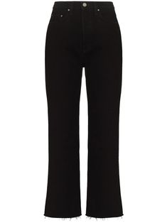 Black cotton cropped straight-leg jeans from TOTEME featuring front button fastening, belt loops, classic five pockets and cropped. | Totême Cropped Straight-Leg Jeans Wide Leg Straight Fit Cropped Jeans In Rigid Denim, Straight Fit Wide Leg Cropped Jeans In Rigid Denim, Straight Leg Cropped Cotton Jeans For Work, Modern Workwear Cropped Jeans With Straight Leg, Modern Cropped Straight Leg Jeans For Work, Modern Straight Leg Cropped Jeans For Work, Straight Fit Cropped Jeans With Rigid Denim, Straight Fit Rigid Denim Cropped Jeans, Trendy Straight Cropped Cotton Jeans