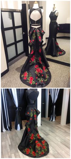 Prom Dress Modest, Prom Dress Two Piece, Prom Dresses Backless, Two Piece Prom Dresses, Modest Prom Dress, Dresses Two Piece, Hispanic Aesthetic, Prom Dress Black, Embroidery Dresses