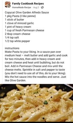 the recipe for this pasta dish is shown