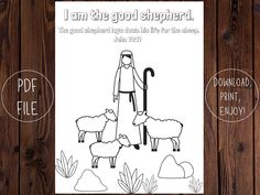 a coloring page with the words, i am the good shepherd and two sheeps