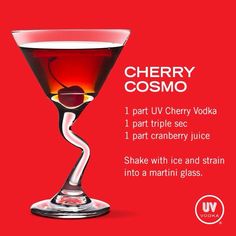 Cheery Cosmo Cherry Vodka Drinks, Uv Vodka Recipes, Cosmo Drink, Cosmo Cocktail, Cherry Vodka, Cocktails To Try, Vodka Recipes, Liquor Drinks, Boozy Drinks