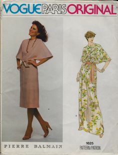 a women's dress and top sewing pattern from the 1970's, with an image of a woman in floral print