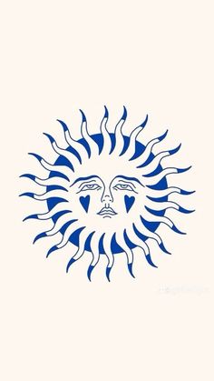 a drawing of the sun with its face drawn in blue on a white background,