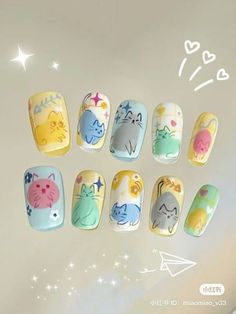 Cat Nails Design Cute, Cats Nail Art, Cute Nail Art Designs Aesthetic, Cat Design Nail Art, Cute Animals Nails, Cats Nails Design, Cat Theme Nails, Cat Press On Nails, Cat Art Nails